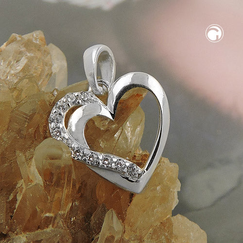 Vedhæng 13x13mm hjerte med kubiske zirkoniaer sølv 925