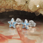 Ørestikker 7x6mm børne-ørering Star Lyseblå Cubic Zirconia Pink Sølv 925