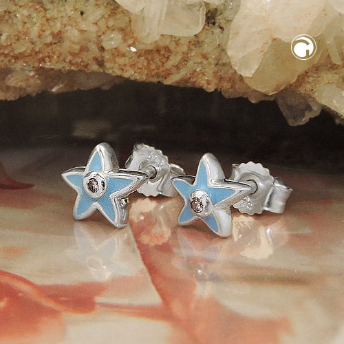 Ørestikker 7x6mm børne-ørering Star Lyseblå Cubic Zirconia Pink Sølv 925