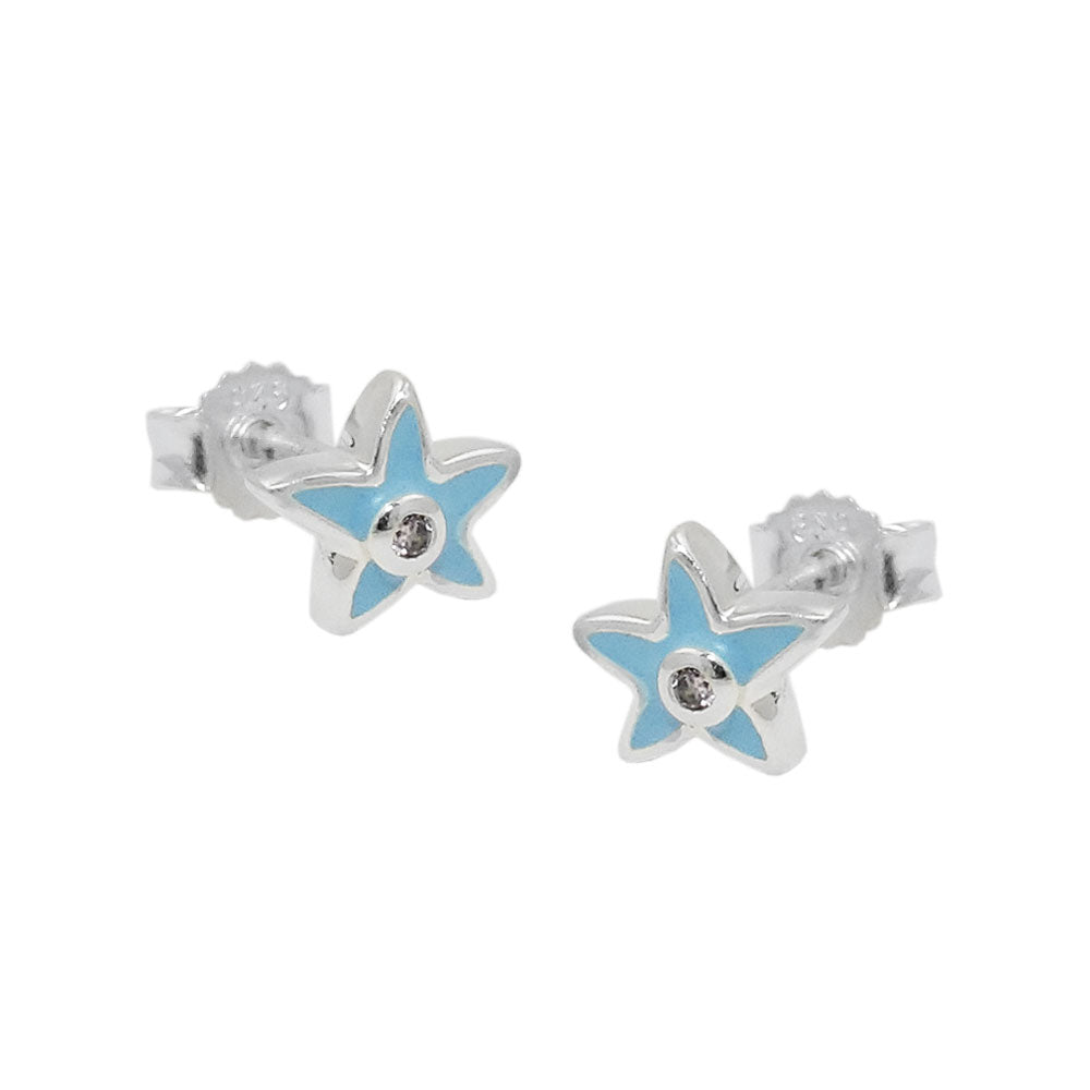 Ørestikker 7x6mm børne-ørering Star Lyseblå Cubic Zirconia Pink Sølv 925