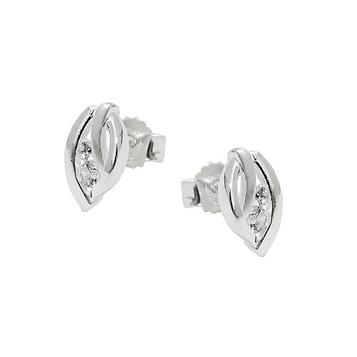 Øreørering 9x5 mm blad, matter blank med zirkonia, sølv 925