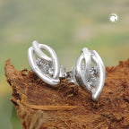 Øreørering 9x5 mm blad, matter blank med zirkonia, sølv 925
