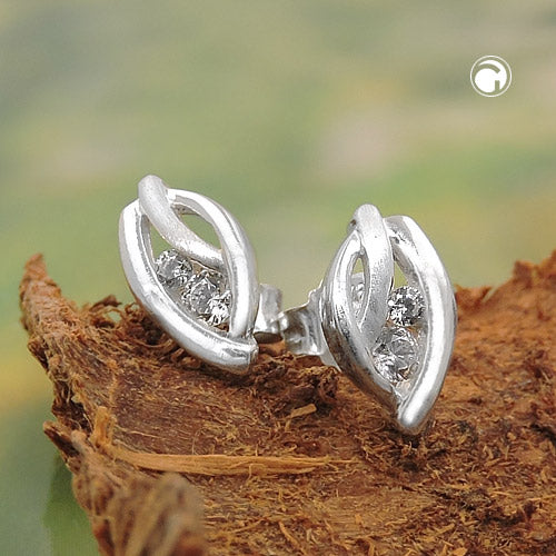 Øreørering 9x5 mm blad, matter blank med zirkonia, sølv 925