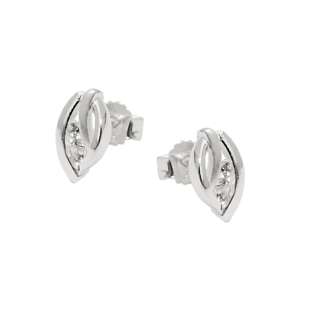 Øreørering 9x5 mm blad, matter blank med zirkonia, sølv 925