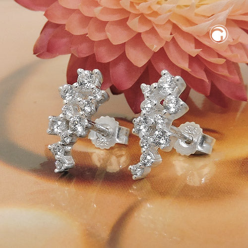 Ørestikker 13x6mm blomst med kubiske zirkonier sølv 925