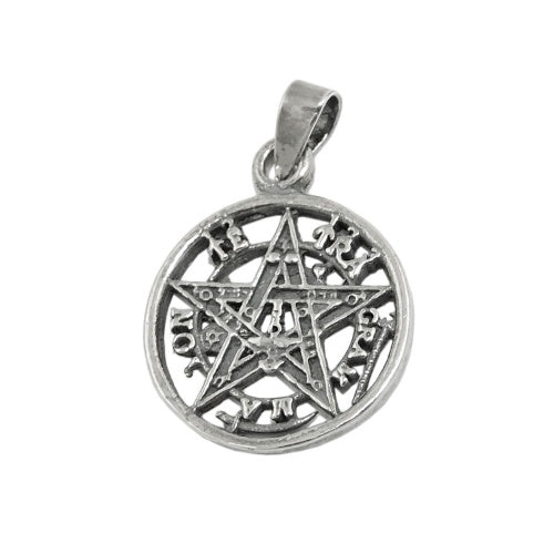 Pendler, 15mm pentagram amulet slebet sølv 925