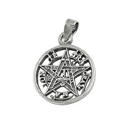 Pendler, 15mm pentagram amulet slebet sølv 925