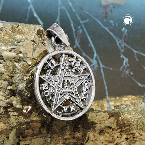 Pendler, 15mm pentagram amulet slebet sølv 925
