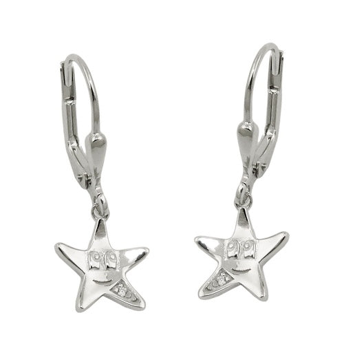 Leverback øreringe Øreringe 25x9mm Stjerne med ansigt Kubisk zirkonia Hvid Rhodium belagt sølv 925