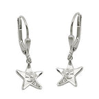 Leverback øreringe Øreringe 25x9mm Stjerne med ansigt Kubisk zirkonia Hvid Rhodium belagt sølv 925