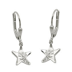Leverback øreringe Øreringe 25x9mm Stjerne med ansigt Kubisk zirkonia Hvid Rhodium belagt sølv 925