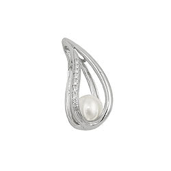 Vedhæng 27x12x12mm kulturperle 8mm rhodiumbelagt sølv 925