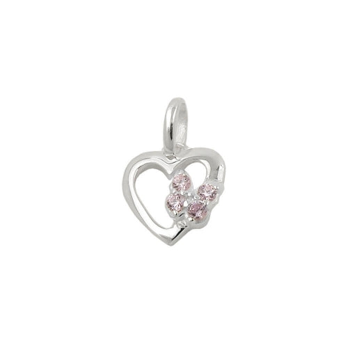 Vedhæng 10x9mm hjerte med sommerfugl Cubic Zirconias Pink Sølv 925