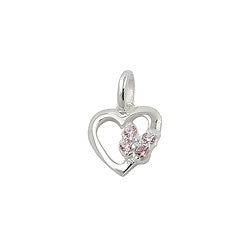 Vedhæng 10x9mm hjerte med sommerfugl Cubic Zirconias Pink Sølv 925