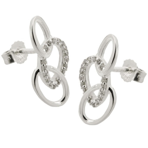 Ørestikker 16x7mm med 3 ellipser og Cubic Zirconias Silver 925