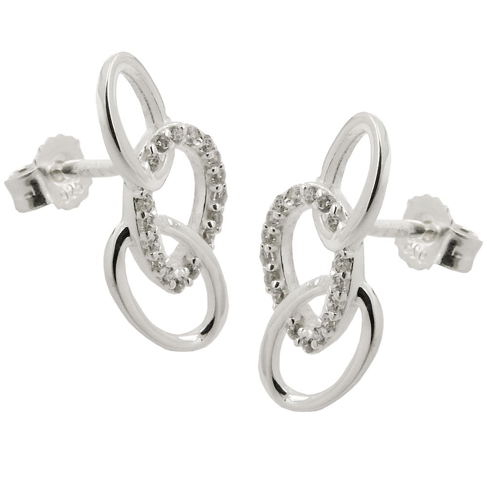 Ørestikker 16x7mm med 3 ellipser og Cubic Zirconias Silver 925