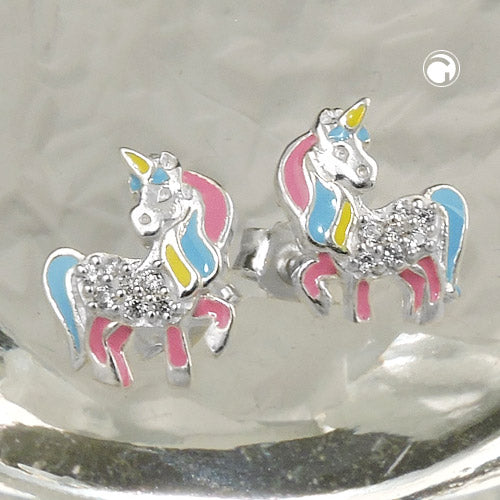 Hingsteørering 10x8mm børneørering Mytisk Skabningshest med horn Kubisk zirkonia Sølv 925