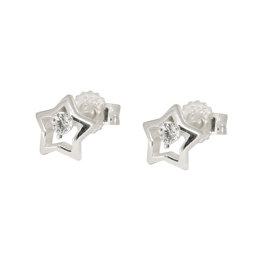 Hinger-ørering 6mm stjerne med Cubic Zirconia Silver 925