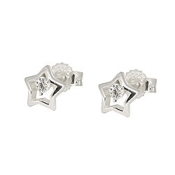 Hinger-ørering 6mm stjerne med Cubic Zirconia Silver 925