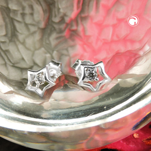 Hinger-ørering 6mm stjerne med Cubic Zirconia Silver 925