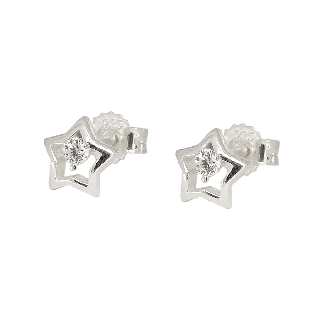 Hinger-ørering 6mm stjerne med Cubic Zirconia Silver 925
