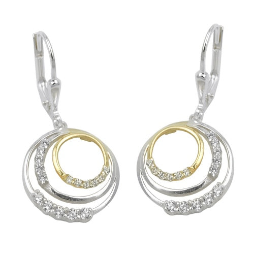 Leverback øreringe Øreringe 30x14mm Cirkler bicolor med Cubic Zirconias Sølv 925