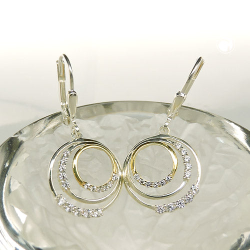 Leverback øreringe Øreringe 30x14mm Cirkler bicolor med Cubic Zirconias Sølv 925