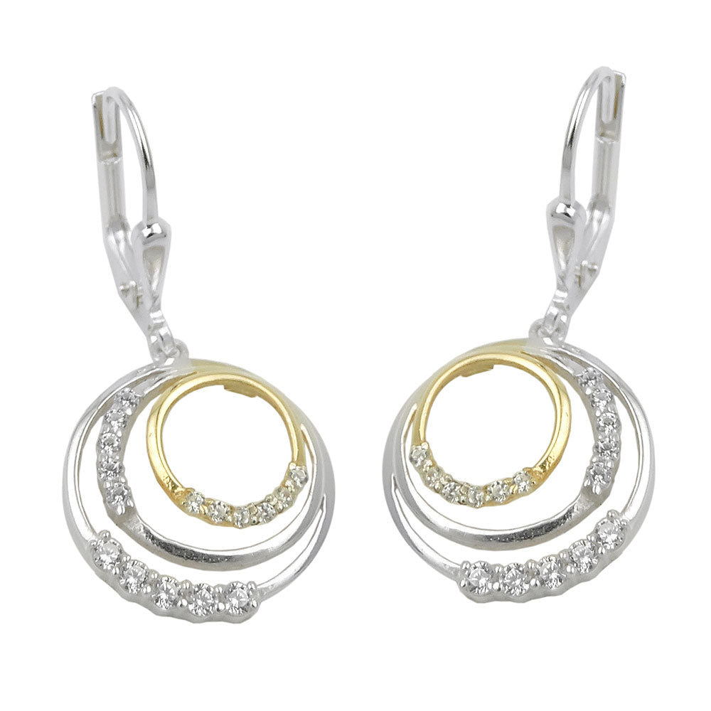 Leverback øreringe Øreringe 30x14mm Cirkler bicolor med Cubic Zirconias Sølv 925