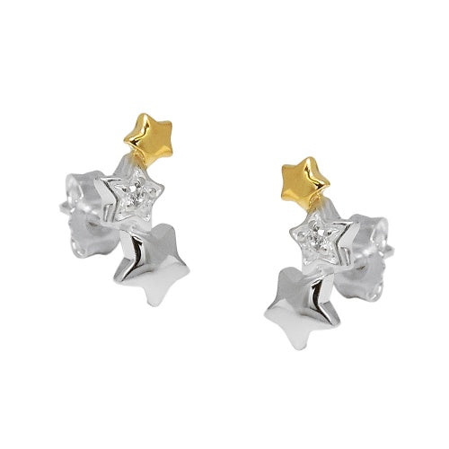 Ørestikker 11x5mm Star Trio med Zirconia bicolor sølv 925