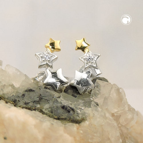Ørestikker 11x5mm Star Trio med Zirconia bicolor sølv 925