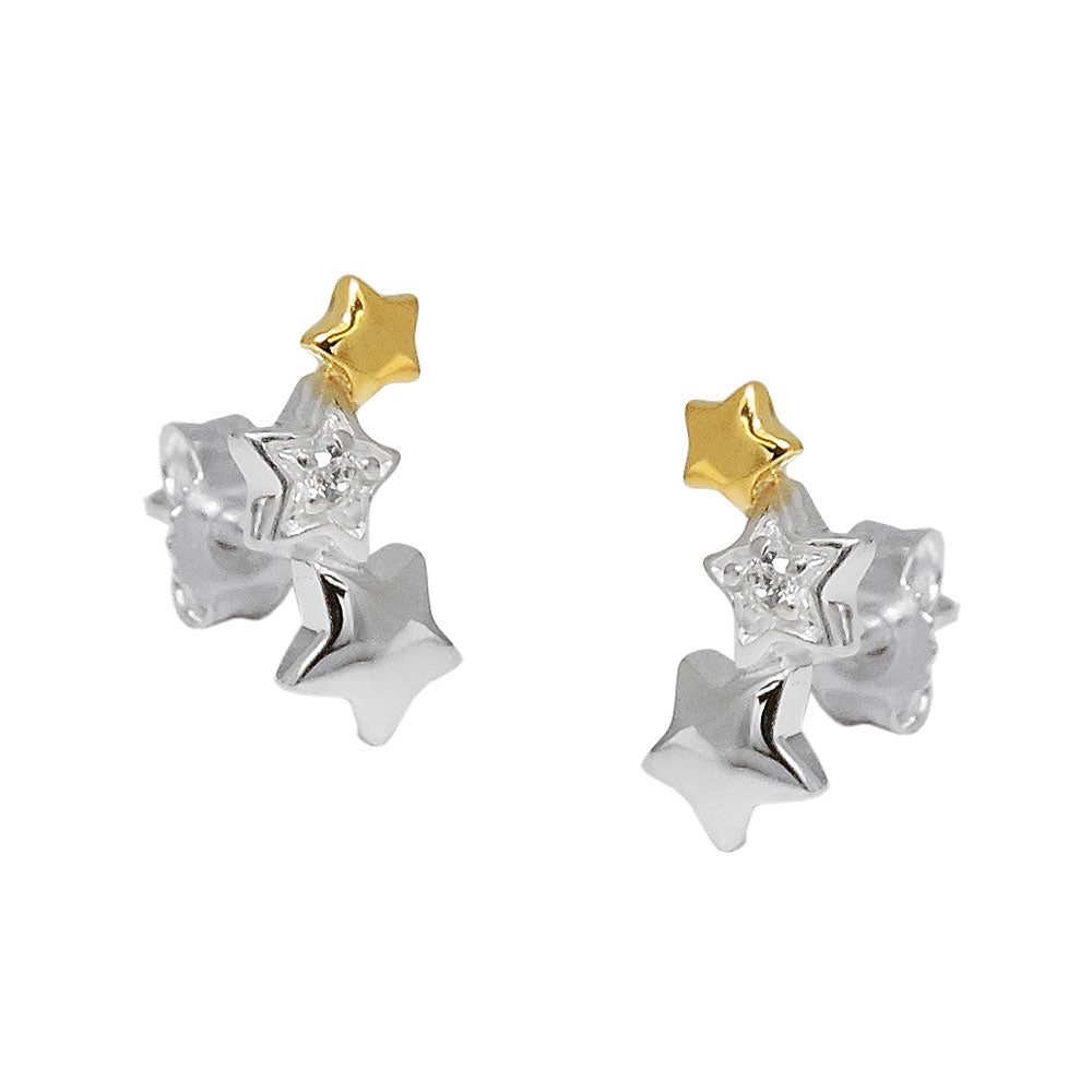 Ørestikker 11x5mm Star Trio med Zirconia bicolor sølv 925