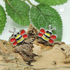 Hingsteking 8x8mm Bier Rød-Gul-Sort-Emaljeret Sølv 925