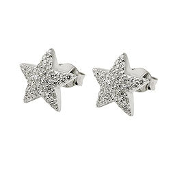 Ørestikker 10x10mm Star Cubic Zirconias Hvid Rhodium Sølvbelagt 925