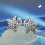 Ørestikker 10x10mm Star Cubic Zirconias Hvid Rhodium Sølvbelagt 925