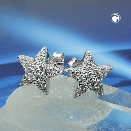 Ørestikker 10x10mm Star Cubic Zirconias Hvid Rhodium Sølvbelagt 925