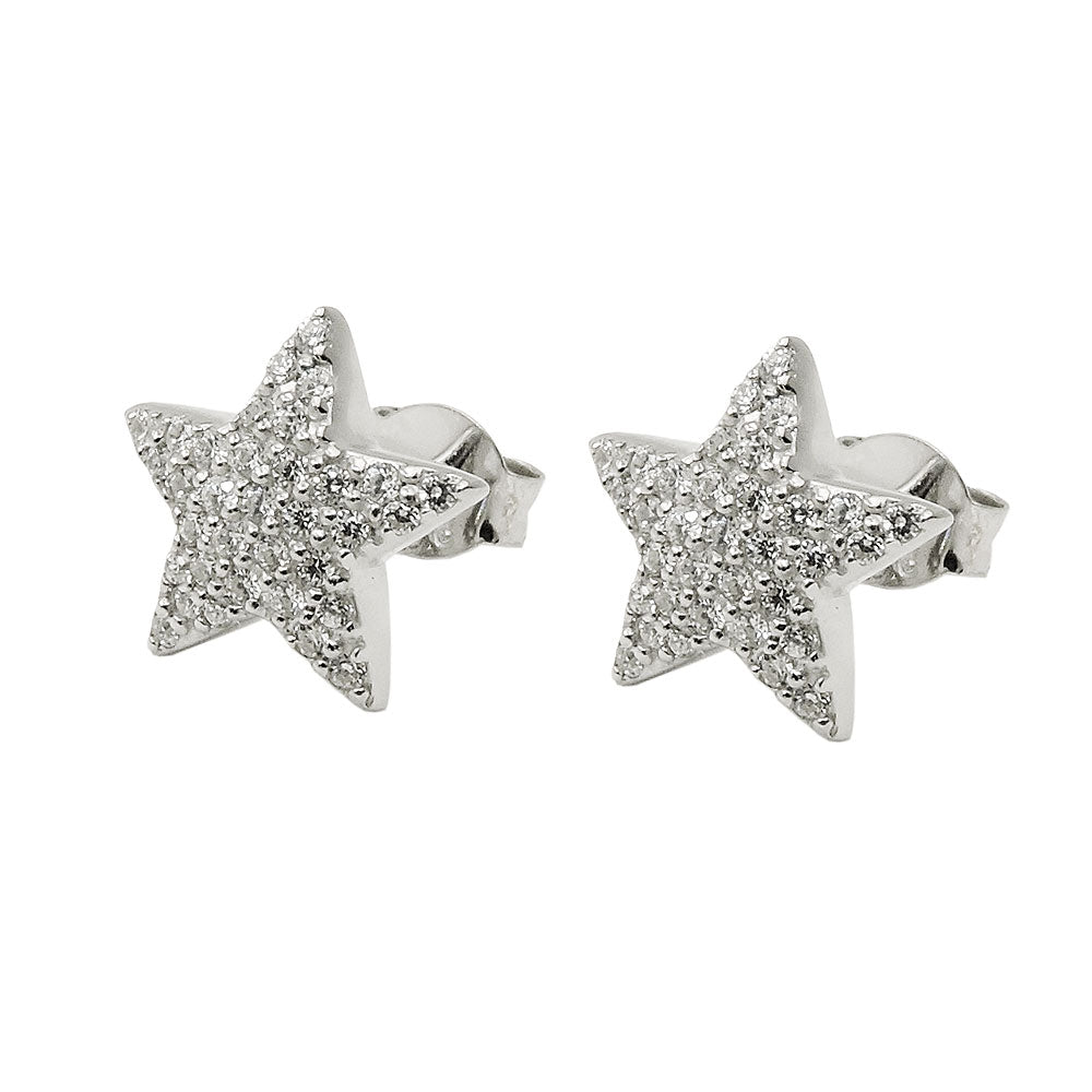 Ørestikker 10x10mm Star Cubic Zirconias Hvid Rhodium Sølvbelagt 925