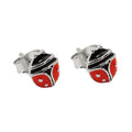 Ørestikker 7x6mm Ladybug rød-sort emaljeret sølv 925