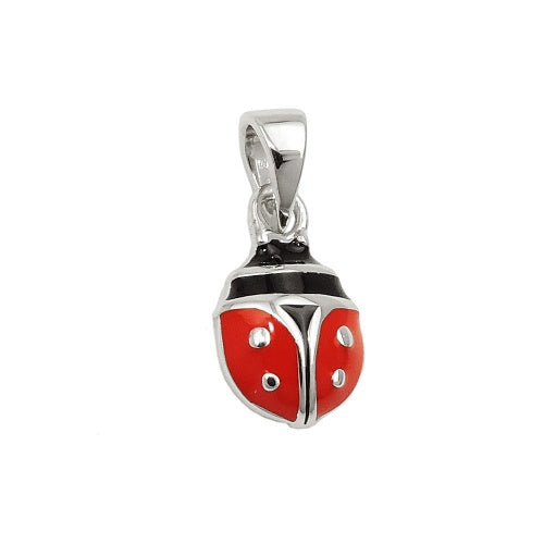 Vedhæng 9x7mm Ladybug rød-sort emaljeret sølv 925