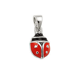 Vedhæng 9x7mm Ladybug rød-sort emaljeret sølv 925