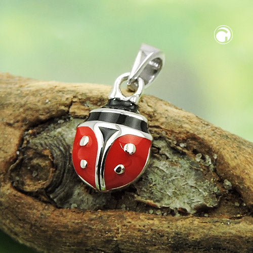 Vedhæng 9x7mm Ladybug rød-sort emaljeret sølv 925