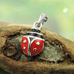 Vedhæng 9x7mm Ladybug rød-sort emaljeret sølv 925