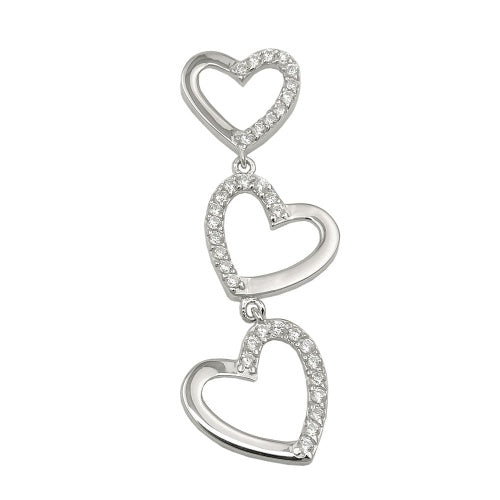 Vedhæng 42x13mm hjerter med zirkoniaer skinnende rhodium belagt sølv 925