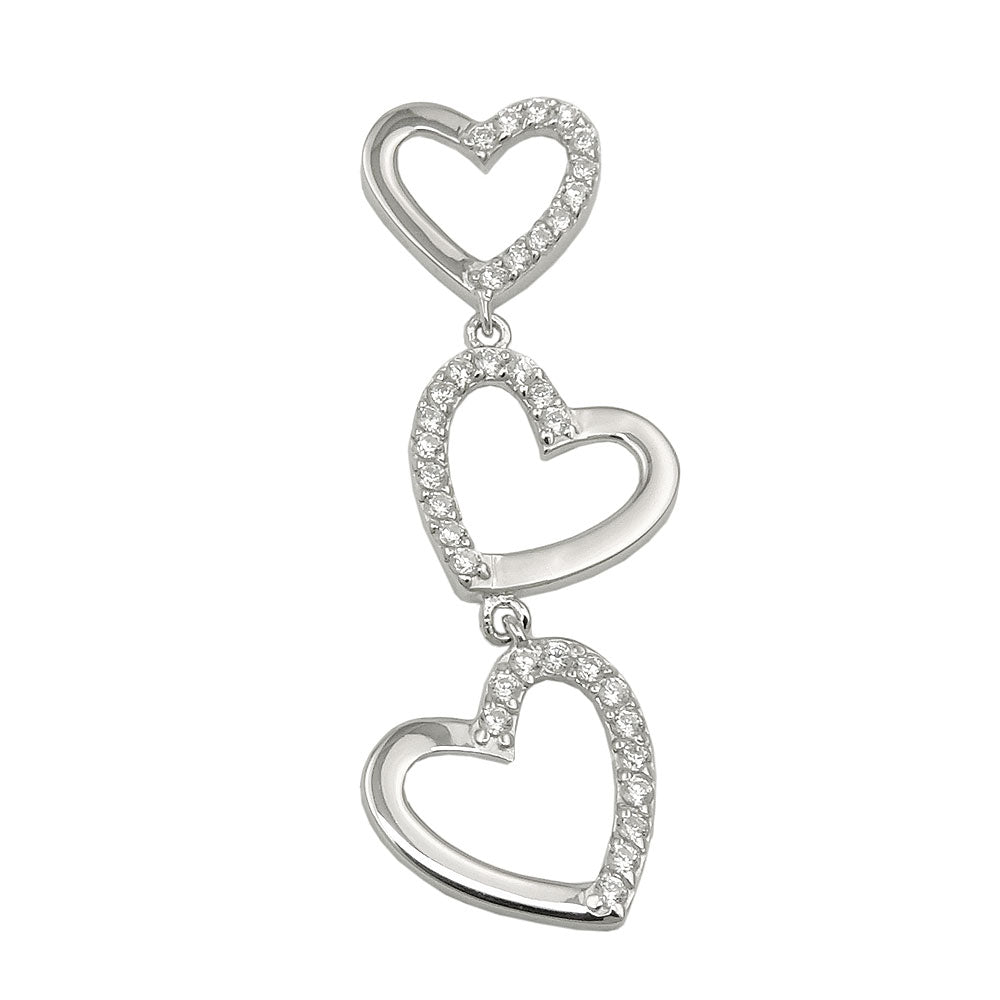 Vedhæng 42x13mm hjerter med zirkoniaer skinnende rhodium belagt sølv 925
