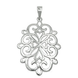 Vedhæng 27x19mm filigranblomst skinnende rhodiumbelagt sølv 925