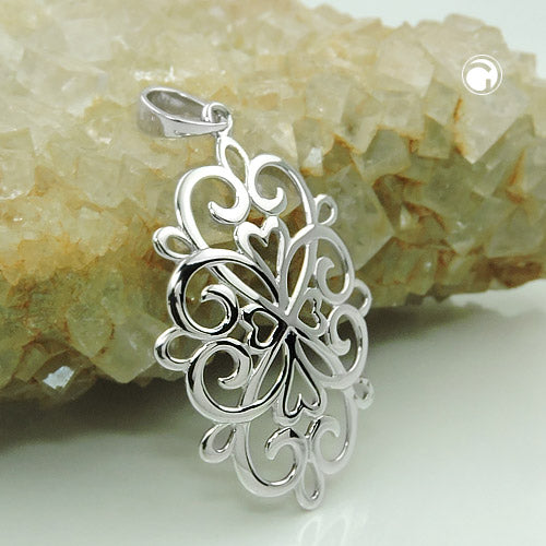 Vedhæng 27x19mm filigranblomst skinnende rhodiumbelagt sølv 925