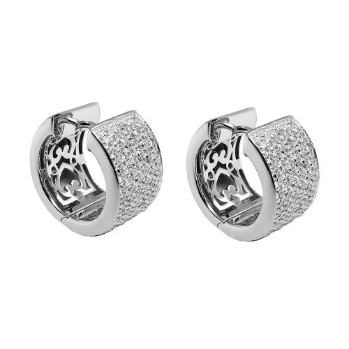 Hoop-øreringe 17x10mm hængsel Mange kubiske zirkoniaer skinnende rhodiumbelagt sølv 925