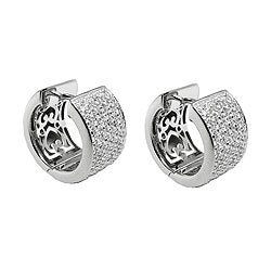 Hoop-øreringe 17x10mm hængsel Mange kubiske zirkoniaer skinnende rhodiumbelagt sølv 925