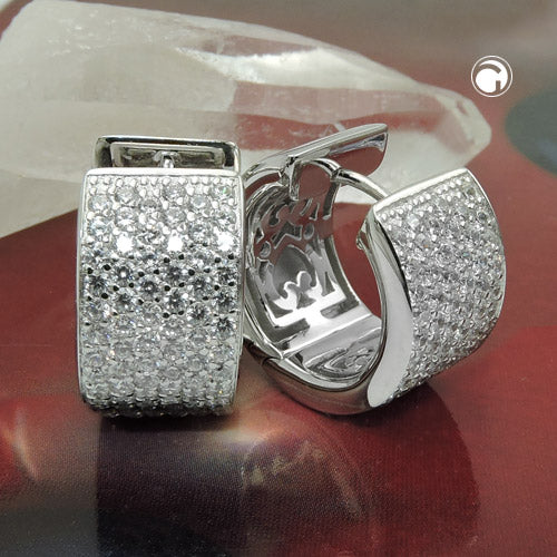 Hoop-øreringe 17x10mm hængsel Mange kubiske zirkoniaer skinnende rhodiumbelagt sølv 925