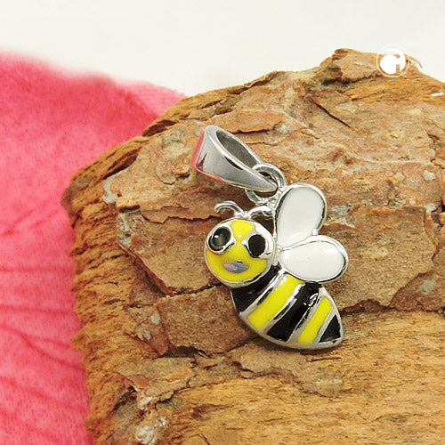 Vedhæng 9x11mm Bee gul-sort-hvid emaljeret sølv 925