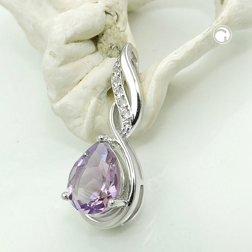 Vedhæng 27x10mm ametyst med zirkoniaer Skinnende Rhodiumbelagt sølv 925
